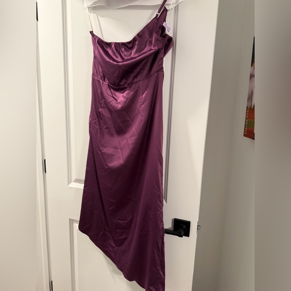 Lulu's Asymmetrical Satin Dress in Deep Purple